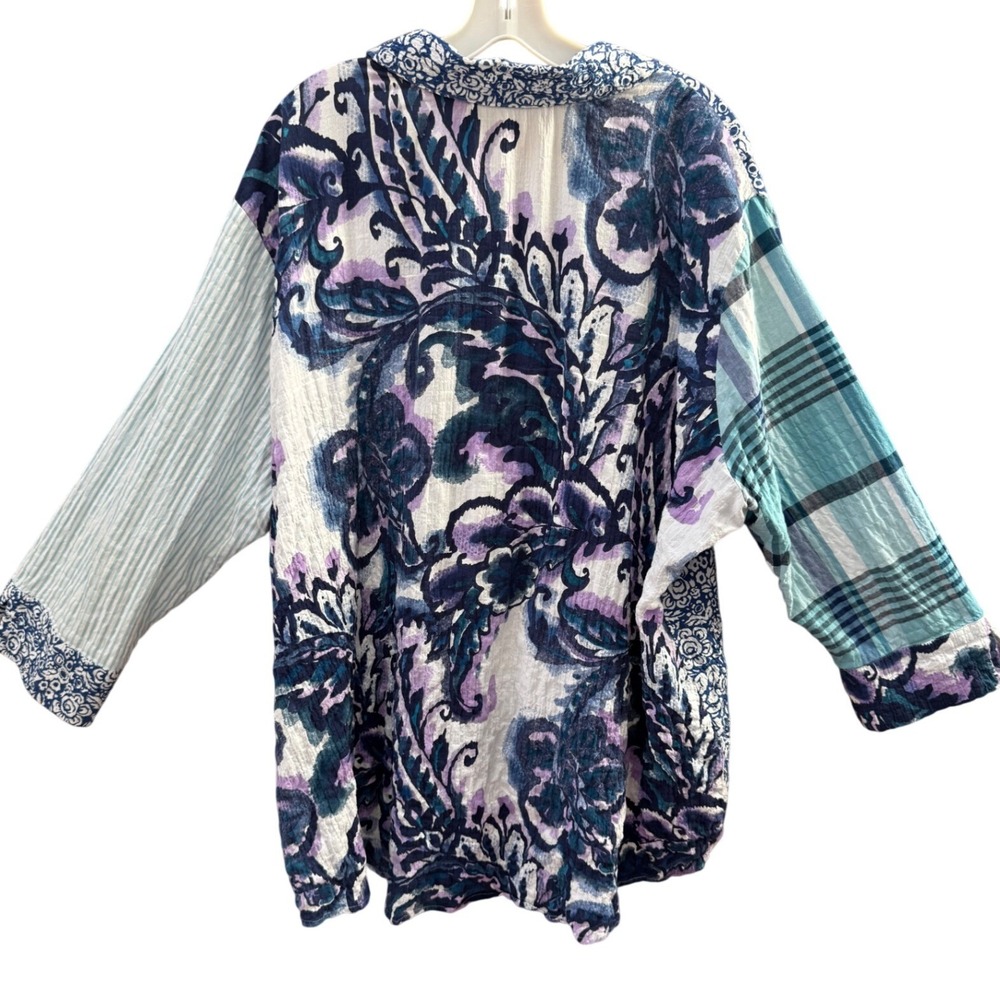 Habitat Blue Multi-Pattern Button-Up Blouse - Picture 4 of 10
